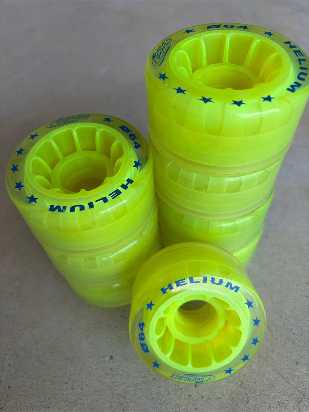 LOT OF 8 Roll-Line (7mm axle) | Helium Roller Skate Wheels Neon 64mm 78